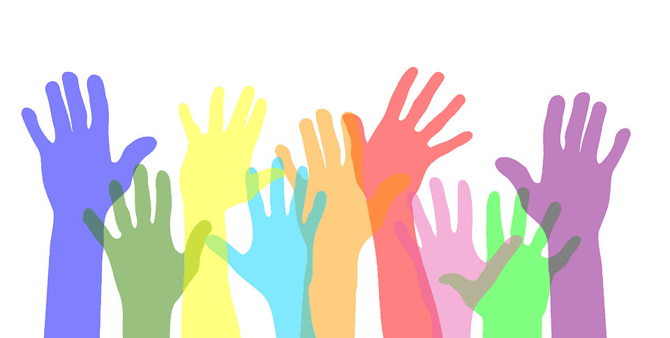 graphic of hands being raised to volunteer