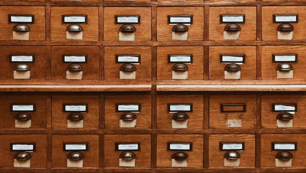 picture of library card database shelf